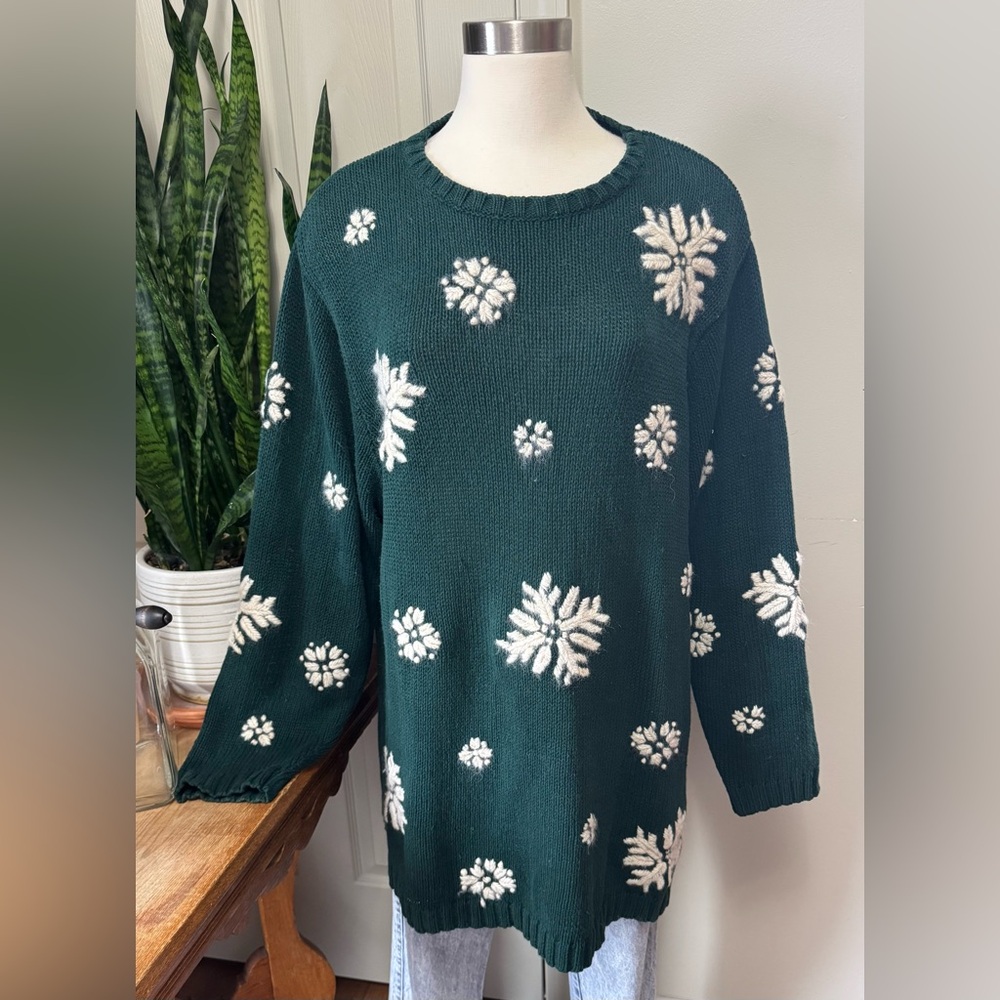 Vintage Snowflake Sweater Knit Green‎ 18/20 Winter Cozy